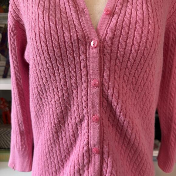 Vintage Old Navy Cable Knit 3/4 Length Sleeve cardigan sweater Wms Pink Sz L - Picture 3 of 11